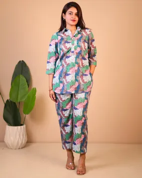 Artistic Multicolor Cotton Schiffli Co-ord Set