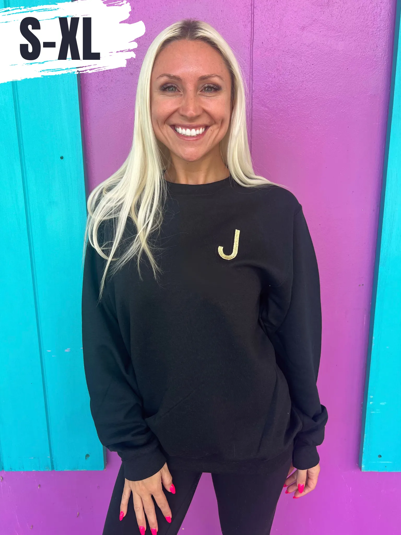 Black Embroidered Initial Sweatshirt (S-XL)