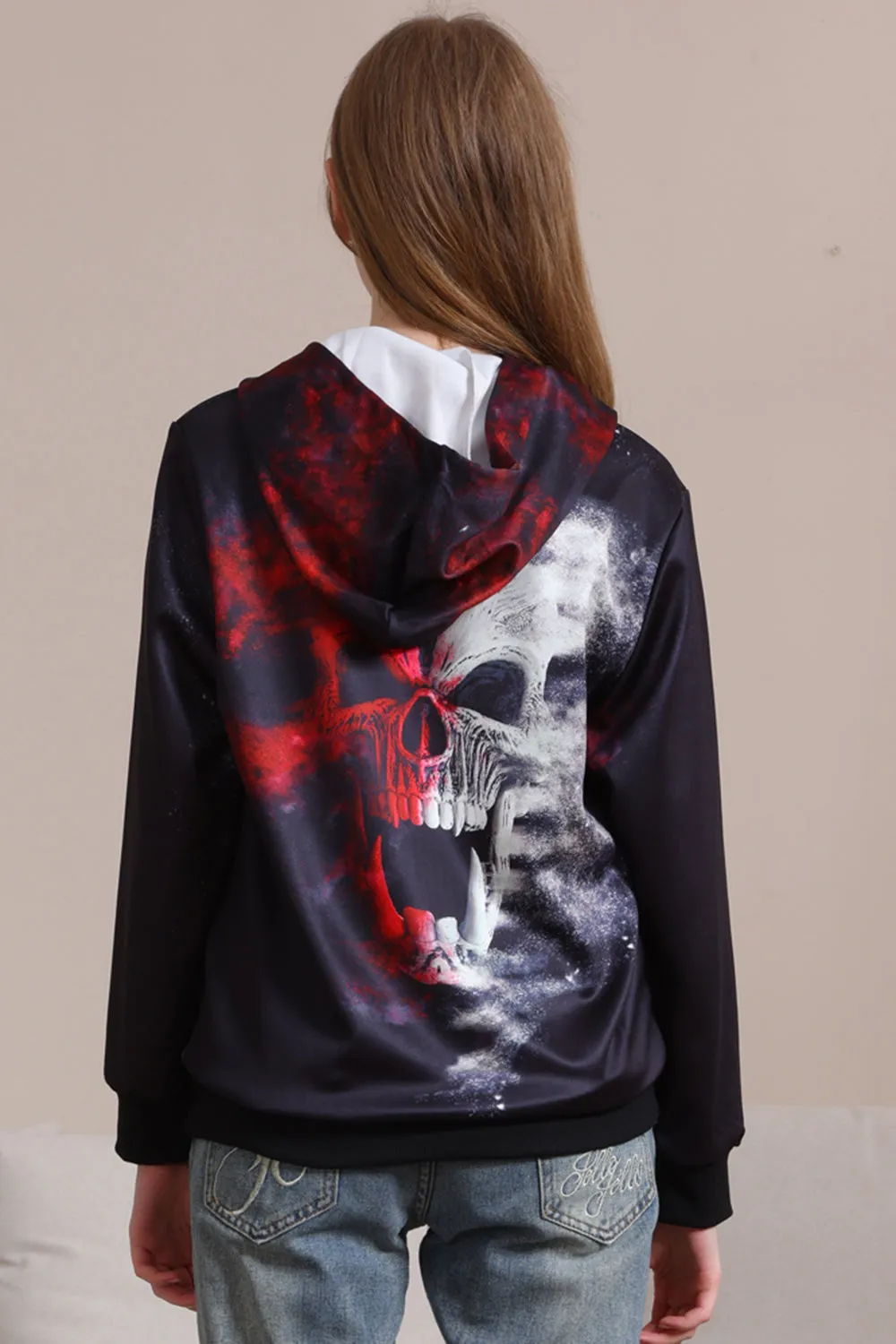 Black Skeleton Print Hooded Halloween Family Sweatshirts