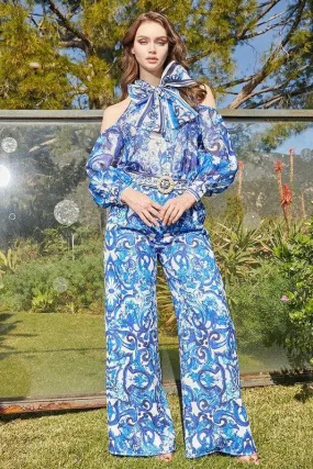 Blue Abstract Bliss Versatile 2 PC PANT Set for Elegance