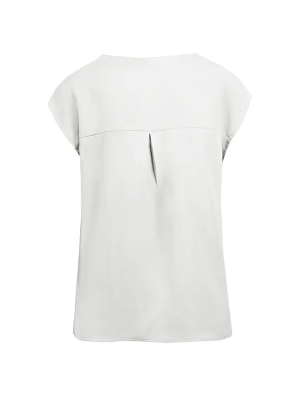 Buttoned Solid Color Cap Sleeve Loose V-Neck Blouses&Shirts Tops