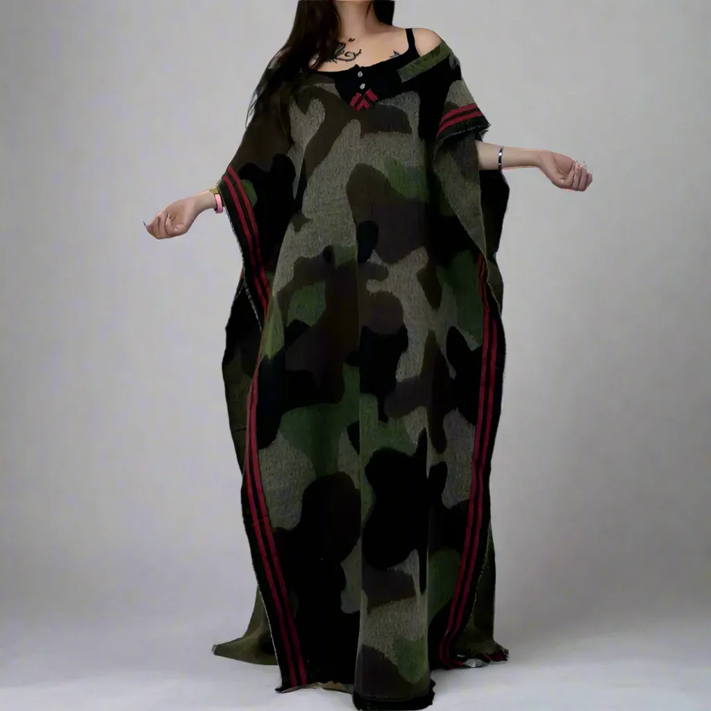 Camo Chic Wool Kaftan Dress