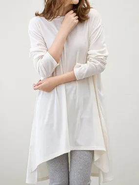 Casual High-Low Long Sleeves Solid Color Round-Neck T-Shirts Tops