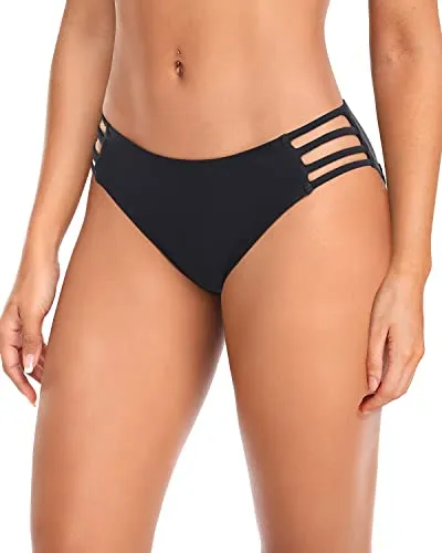 Chic Strappy High Cut Low Waist Bikini Bottoms-Black