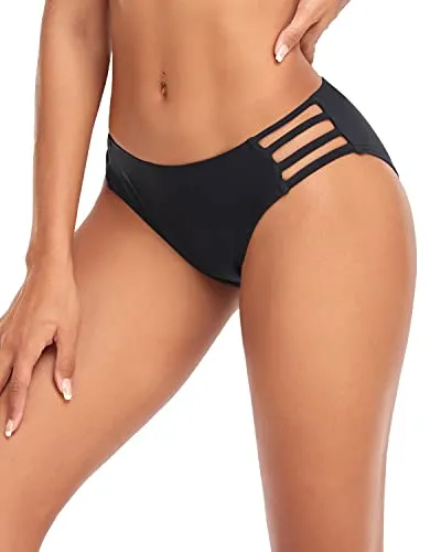 Chic Strappy High Cut Low Waist Bikini Bottoms-Black