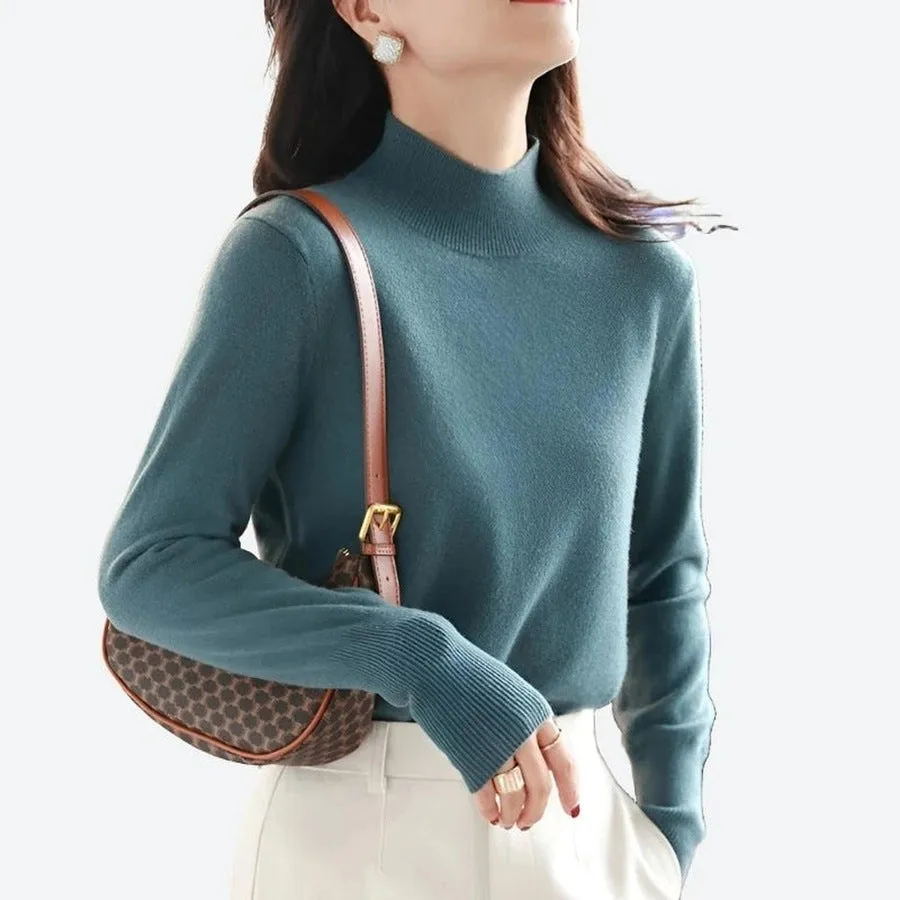 Elegant Mock Neck Long-Sleeve Sweaters