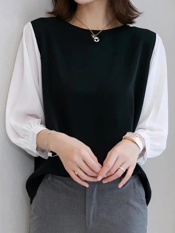 False Two Loose Split-Joint Round-Neck T-Shirts Tops