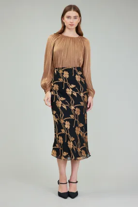 Gold Floral Midi Skirt