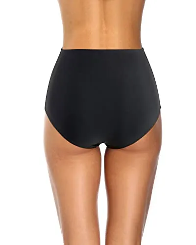 High Waisted Bikini Bottoms Tummy Control Swimsuit Bottoms-Black