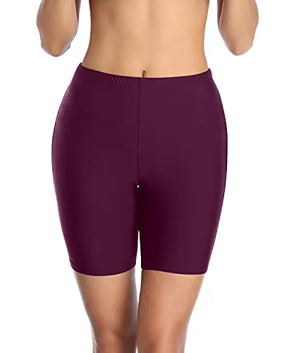 High Waisted Swim Shorts For Women Tummy Control & Long Board Shorts-Maroon