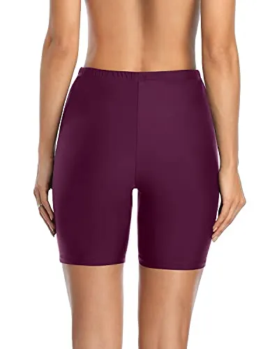 High Waisted Swim Shorts For Women Tummy Control & Long Board Shorts-Maroon