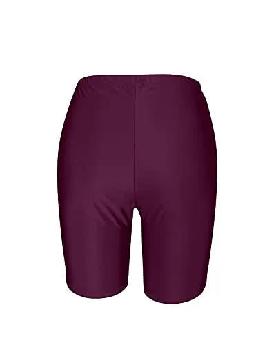 High Waisted Swim Shorts For Women Tummy Control & Long Board Shorts-Maroon