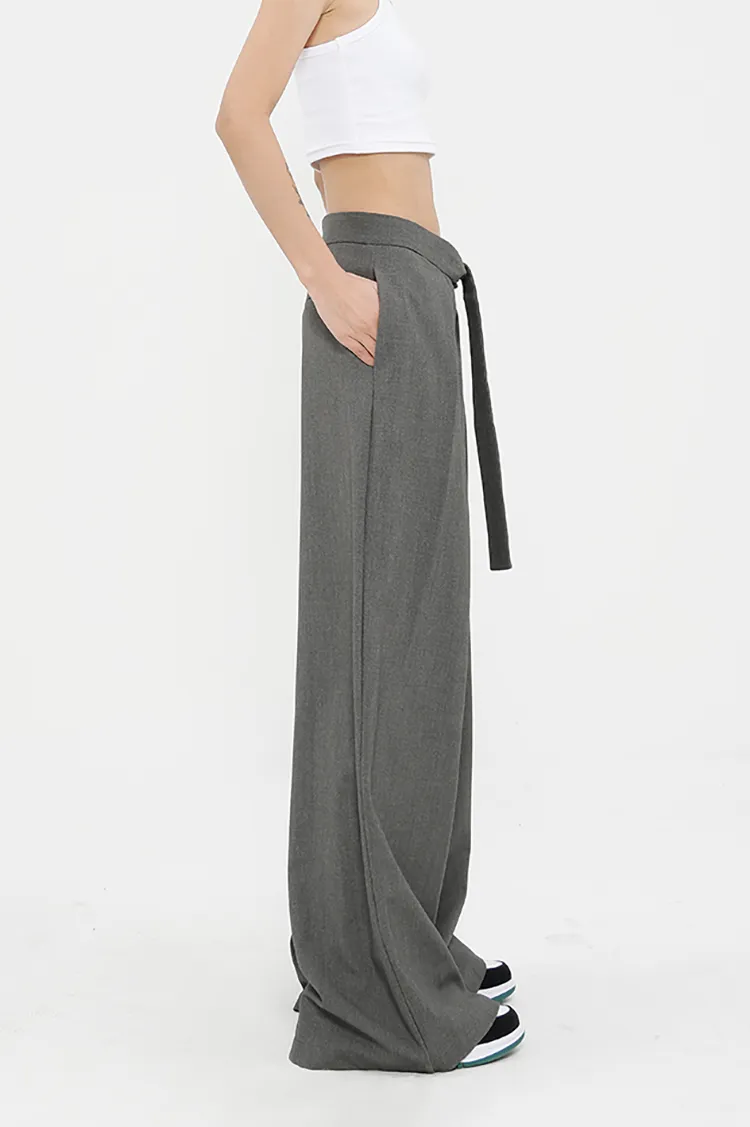 Loose Pleated Wide-Leg Pants with Asymmetric Belt