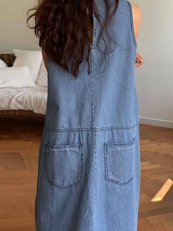 Loose Sleeveless Split-joint Denim Dress