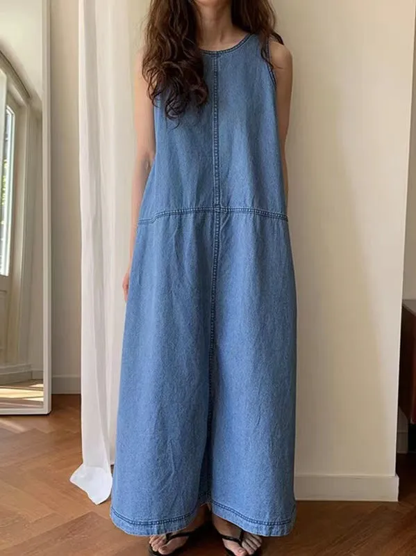 Loose Sleeveless Split-joint Denim Dress