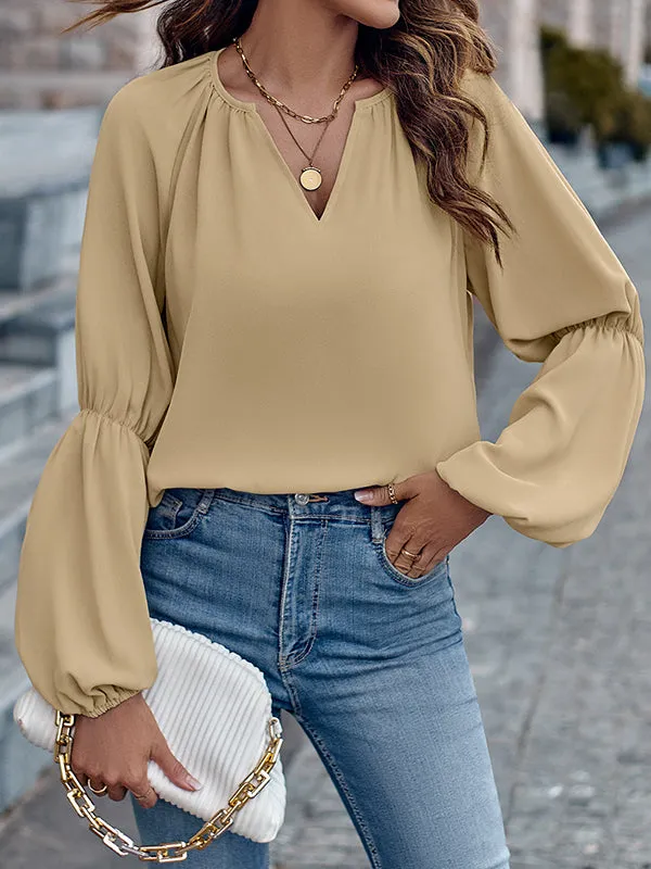 Loose Solid Color V-Neck Blouses&Shirts Tops