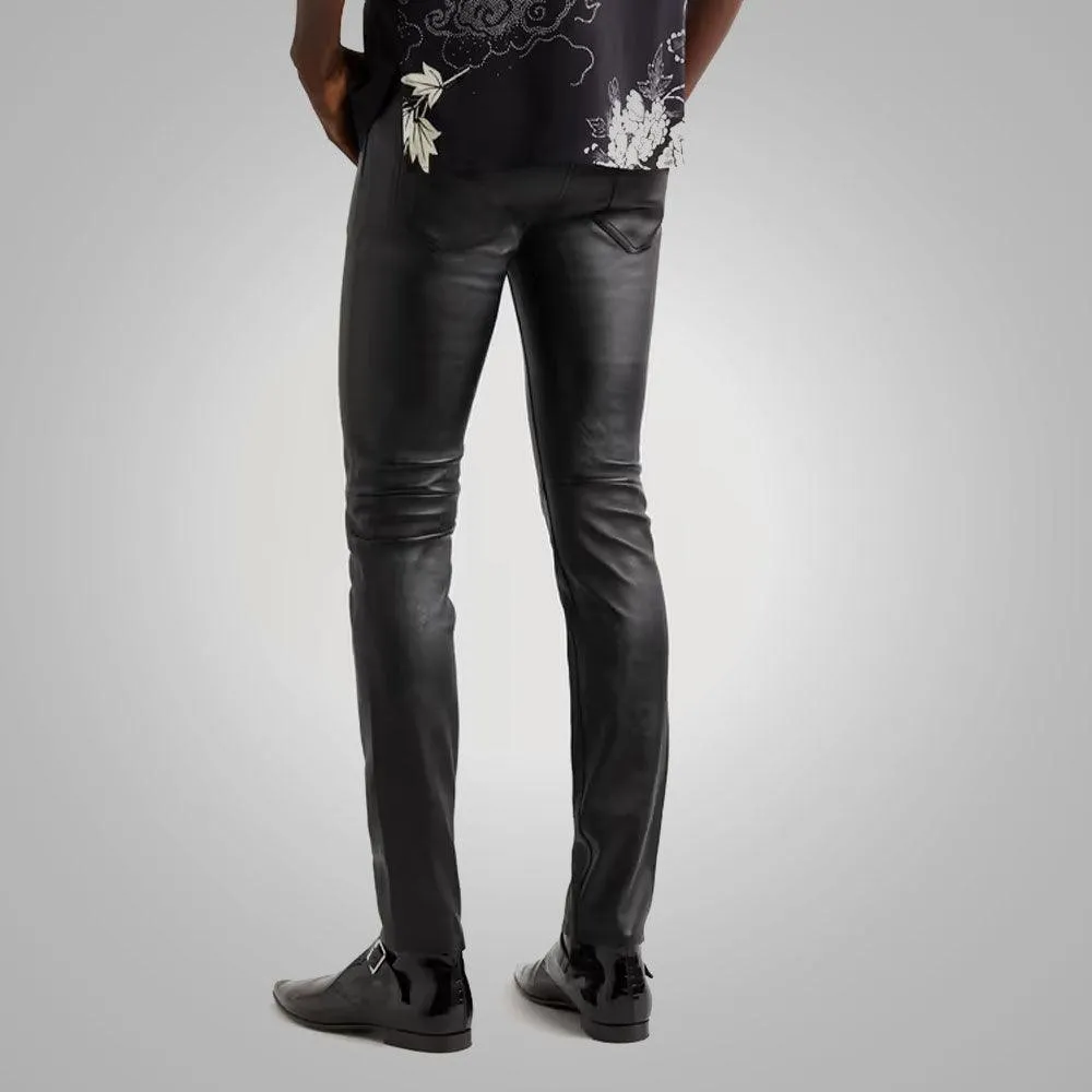 Men's Real Sheepskin Black Fashion Leather Pant