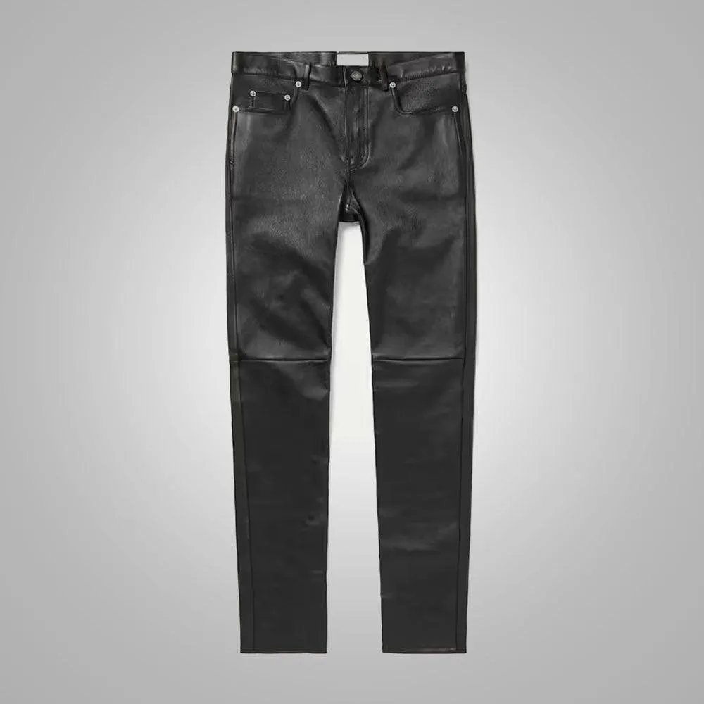 Men's Real Sheepskin Black Fashion Leather Pant