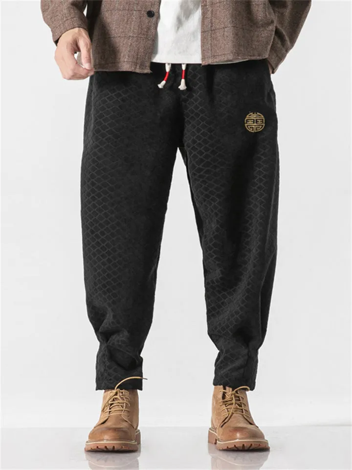 Men's Stylish Embroidery Corduroy Plaid Casual Pants