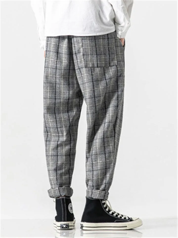 Men's Stylish Plaid Woolen Pants for Autumn Winter