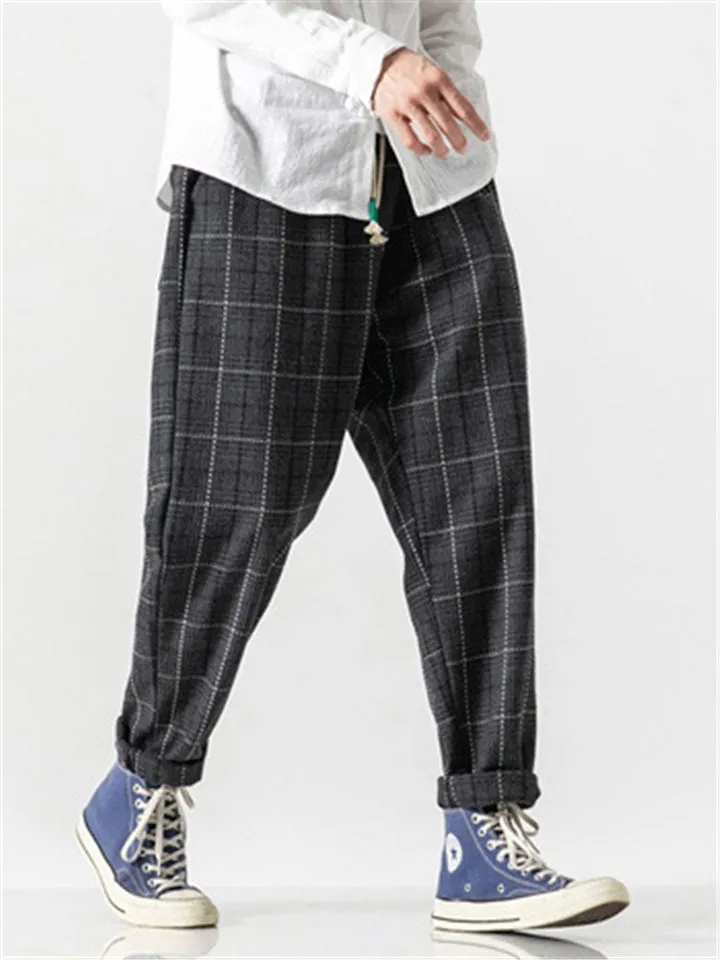 Men's Stylish Plaid Woolen Pants for Autumn Winter