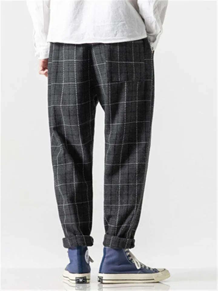 Men's Stylish Plaid Woolen Pants for Autumn Winter