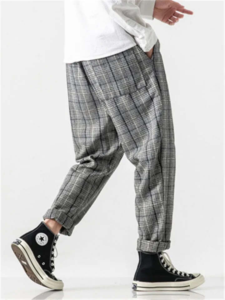 Men's Stylish Plaid Woolen Pants for Autumn Winter