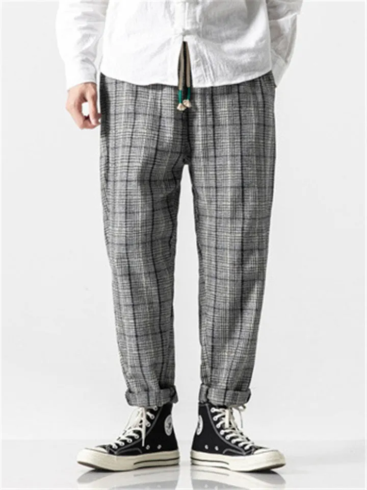 Men's Stylish Plaid Woolen Pants for Autumn Winter