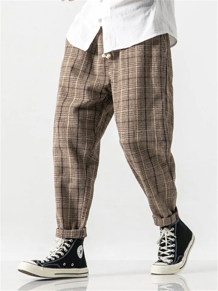 Men's Stylish Plaid Woolen Pants for Autumn Winter