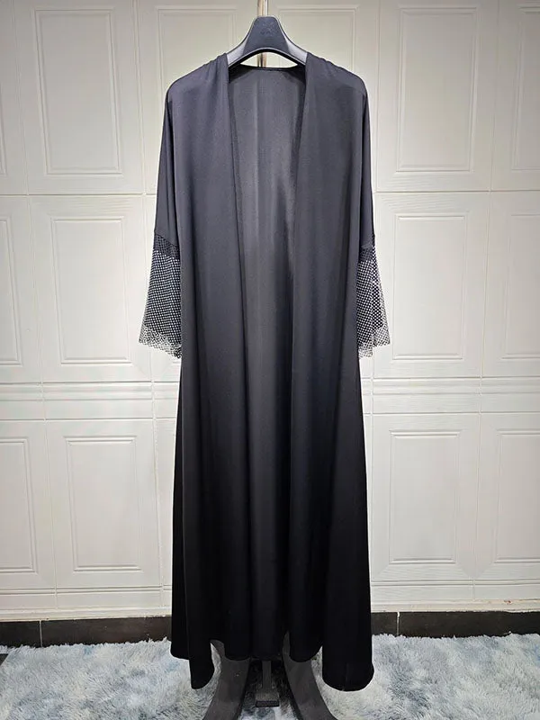 Muslim Rhine Stones Solid Color Split-Joint Loose Outerwear Cover-Ups Tops