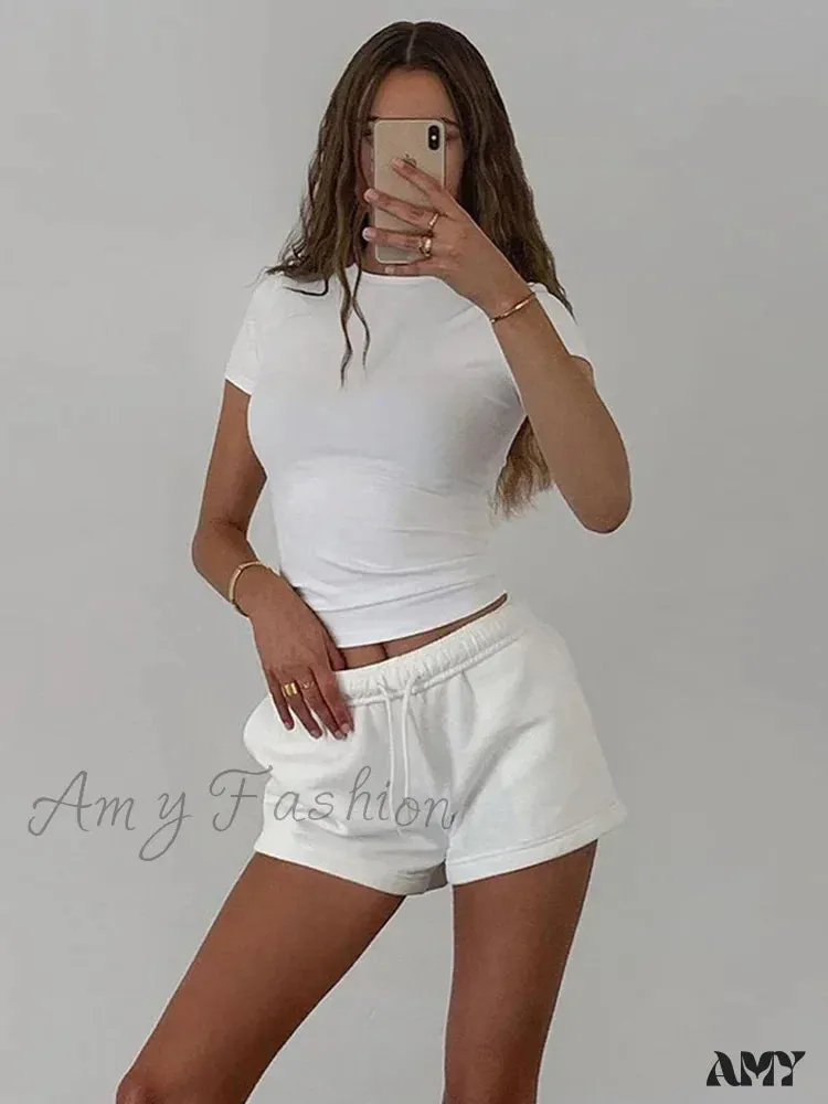 New Short Sleeve Solid Simple Casual Soft All-Match Basic Crop Top