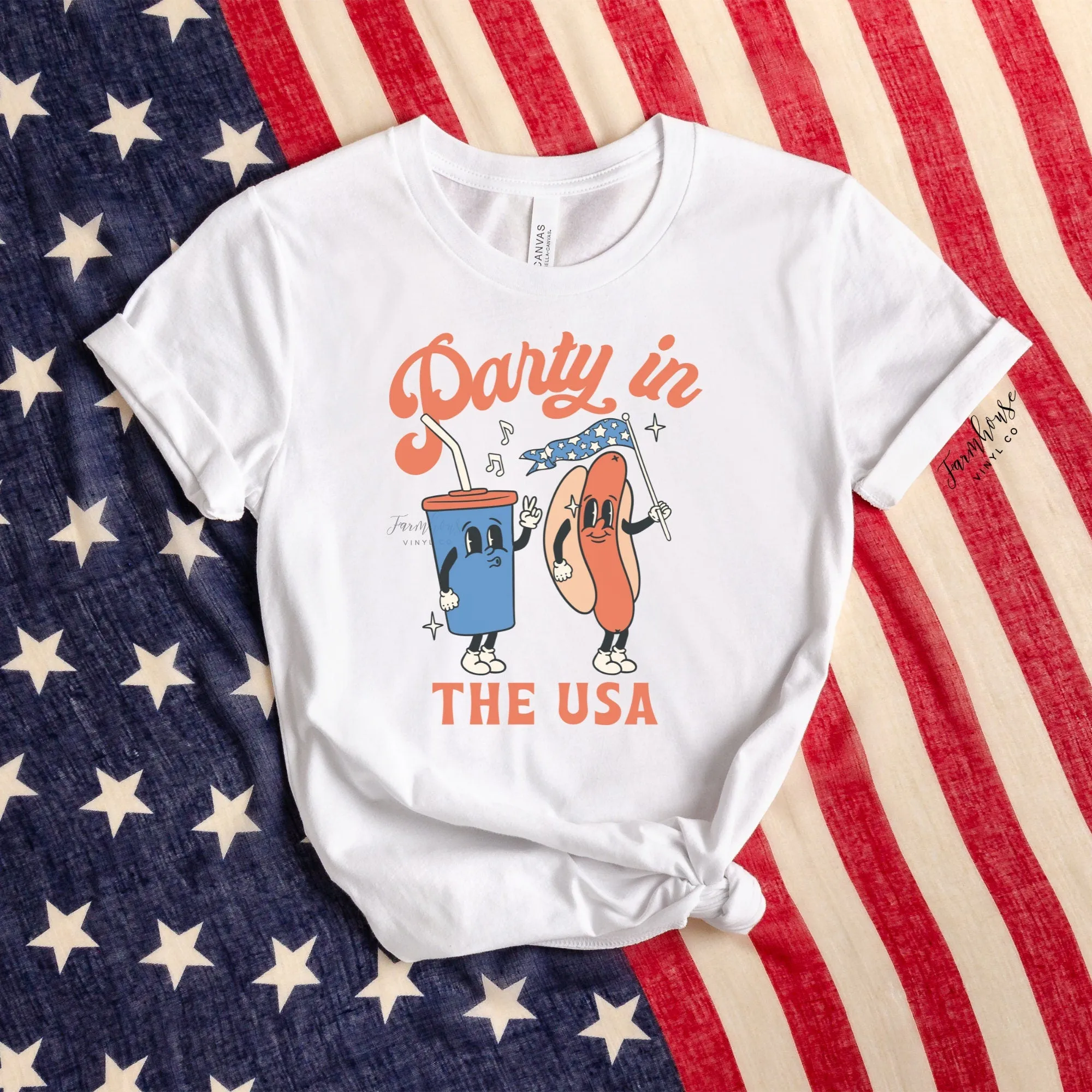 Party in the USA Retro Hot Dog Bleached Shirt