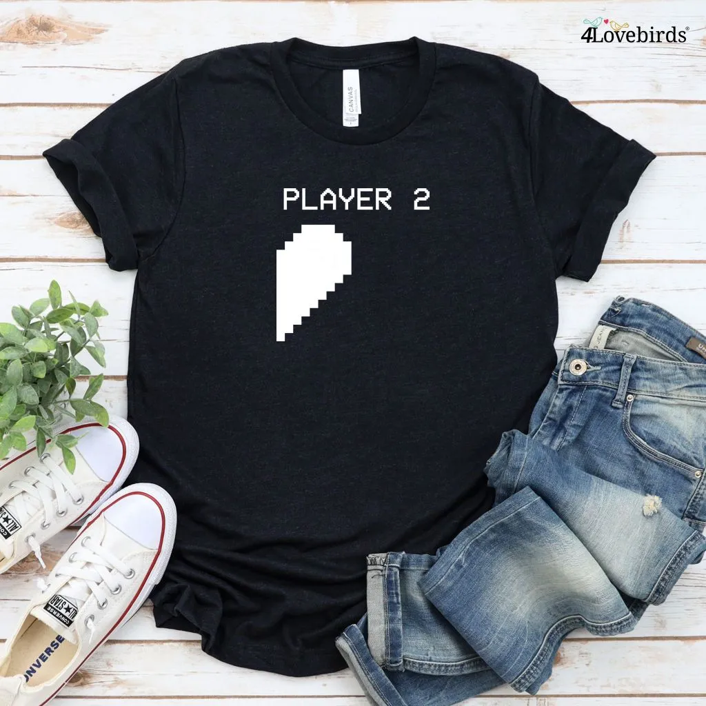 Player 1 & 2 Matching Set, Perfect for Couples, Valentine's Gift, Gaming Duo Outfit, Geek Heart Design