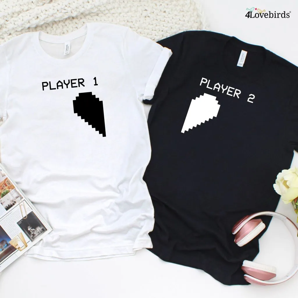 Player 1 & 2 Matching Set, Perfect for Couples, Valentine's Gift, Gaming Duo Outfit, Geek Heart Design