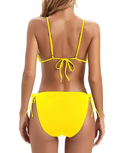 Removable Push Up String Bikini Set For Summer Beach Swimwear-Neon Yellow