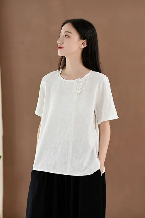 Retro round collar  simple woven tank top  J009-28