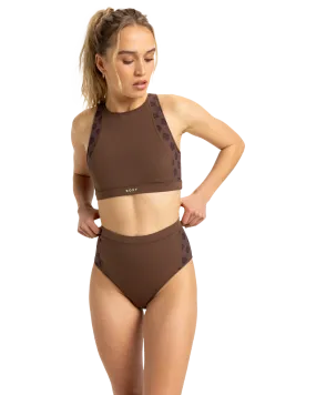 Roxy Pro Wave Highwaist Bikini Bottoms in Chocolate Plum Polkabiscus