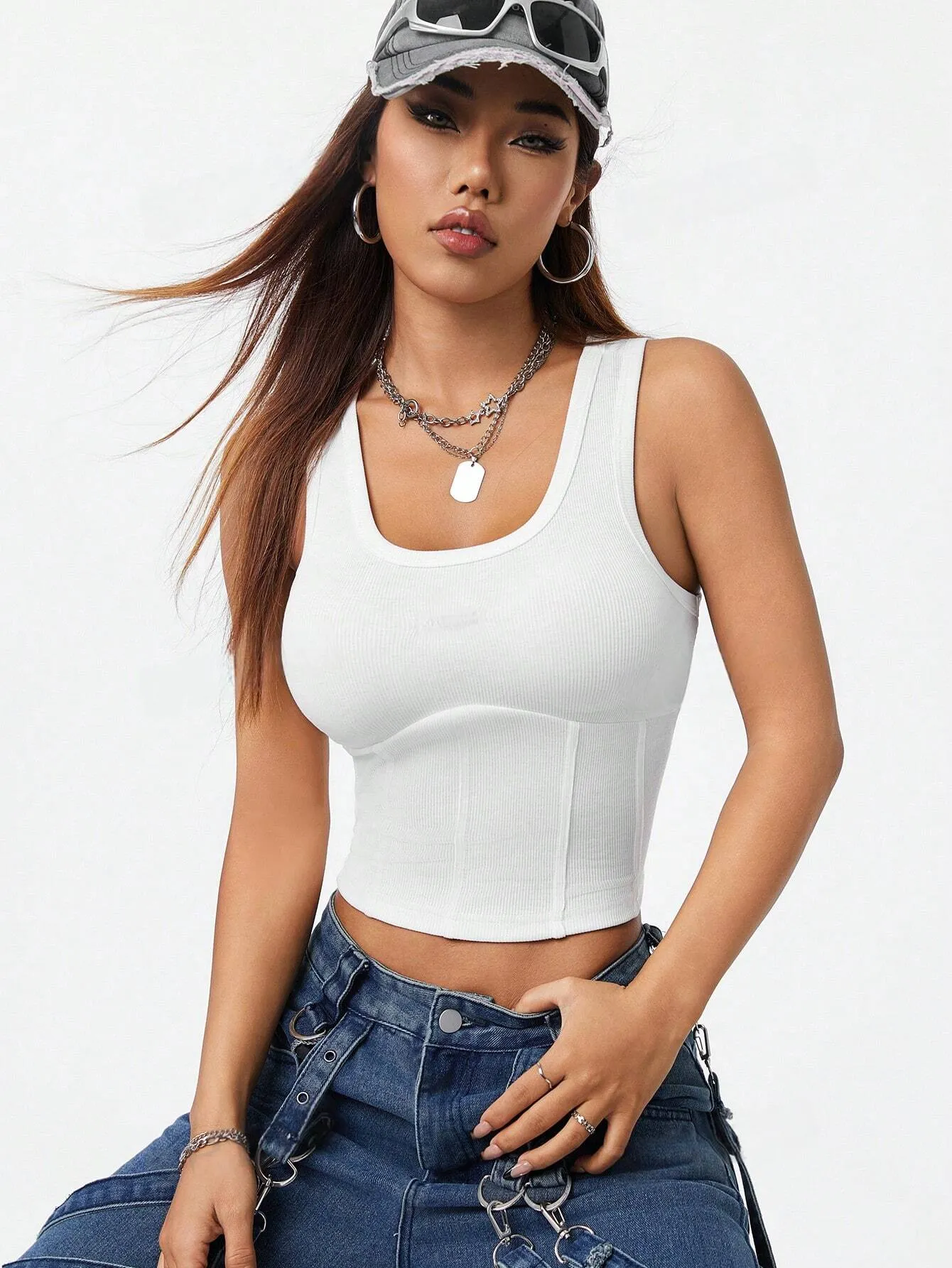 Simple Metal Bar Structured Tank Top SS24