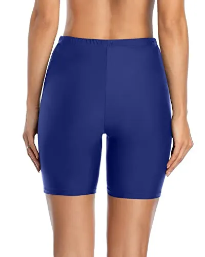 Slim Fit Women's Swim Shorts Tummy Control & Long Board Shorts-Blue