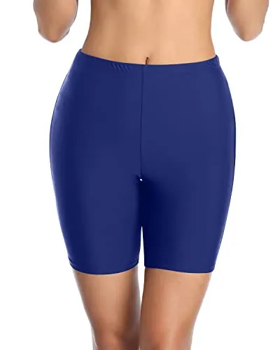 Slim Fit Women's Swim Shorts Tummy Control & Long Board Shorts-Blue