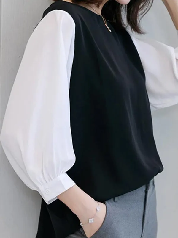 Split-Joint False Two Loose Round-neck T-Shirts Tops