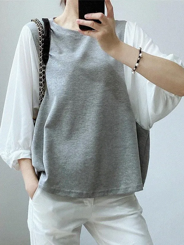 Split-Joint False Two Loose Round-neck T-Shirts Tops