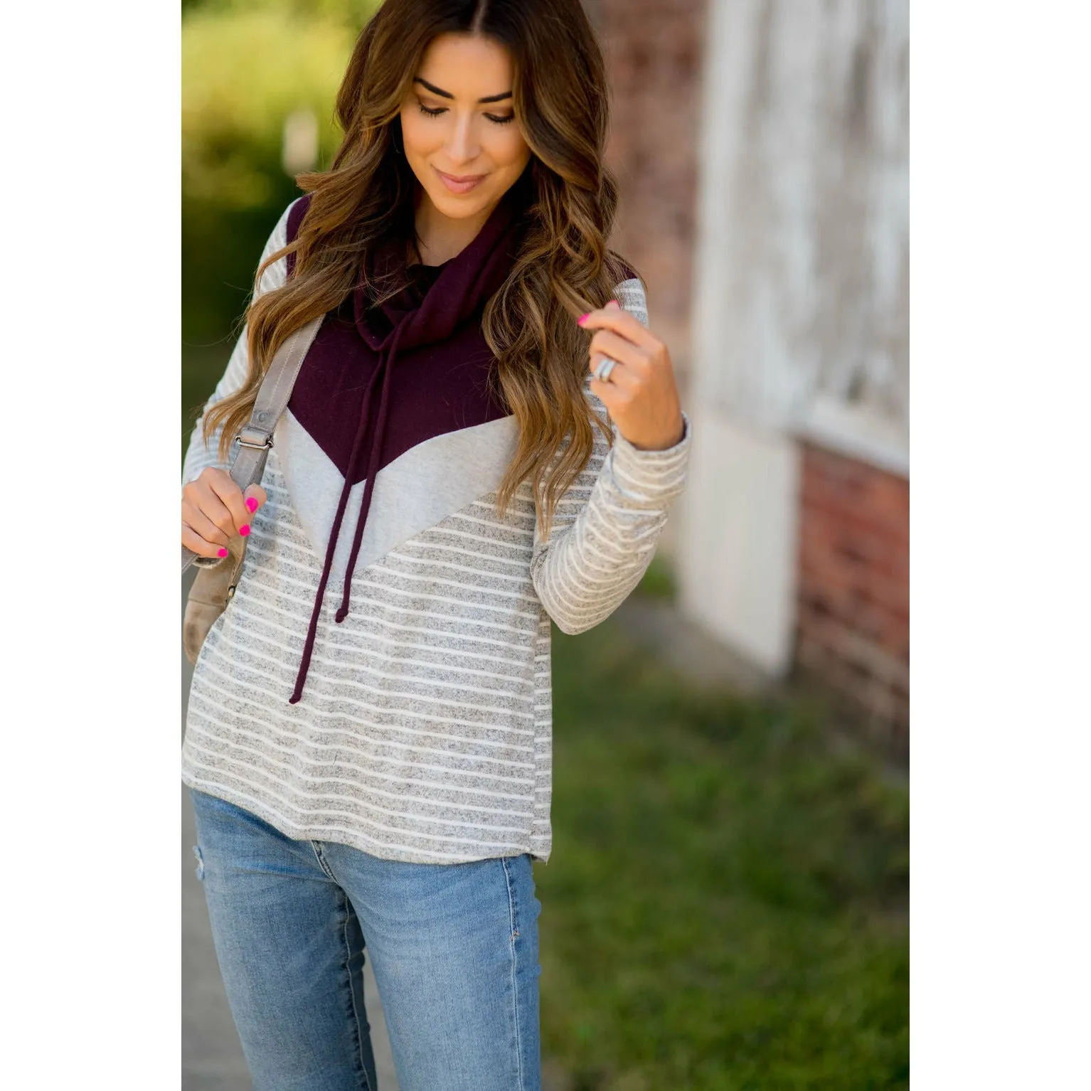 Striped Chevron Cowl Neck