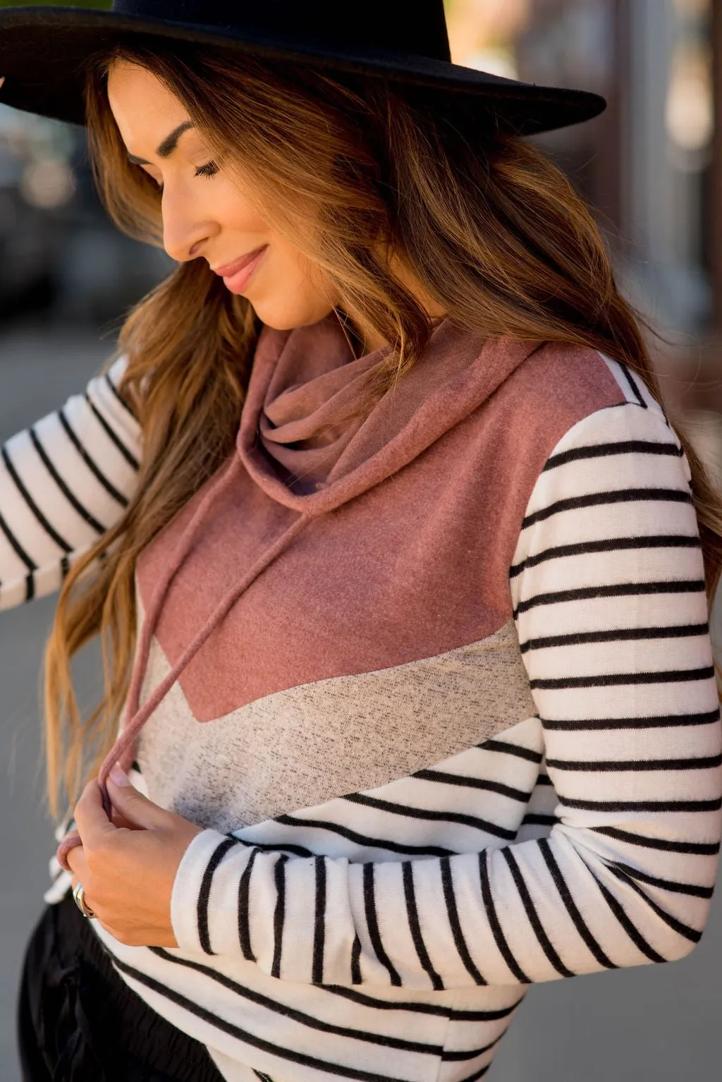 Striped Chevron Cowl Neck