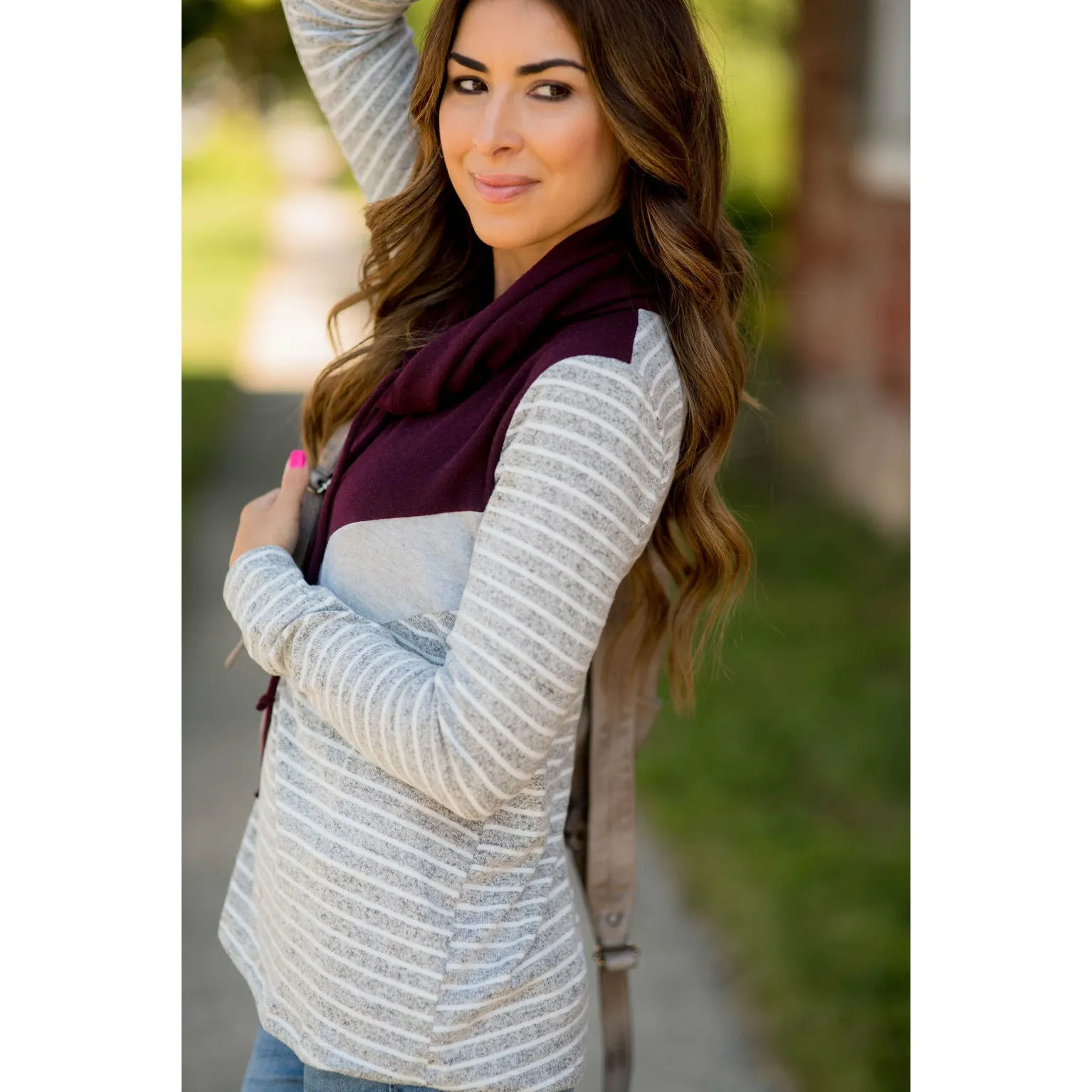 Striped Chevron Cowl Neck