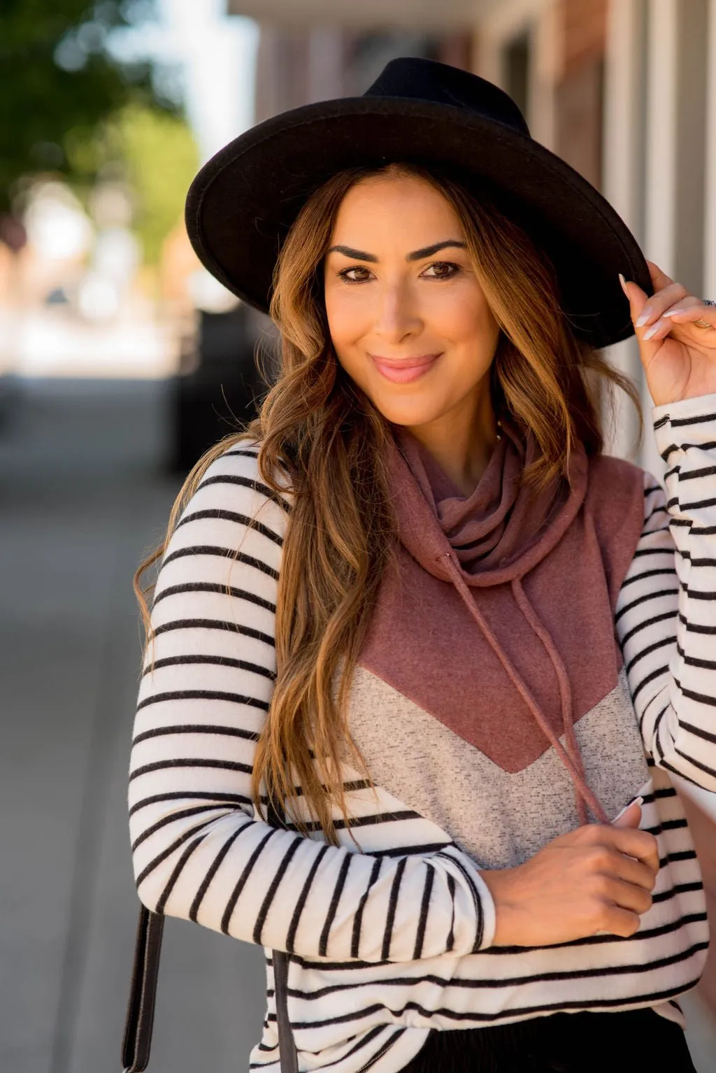 Striped Chevron Cowl Neck