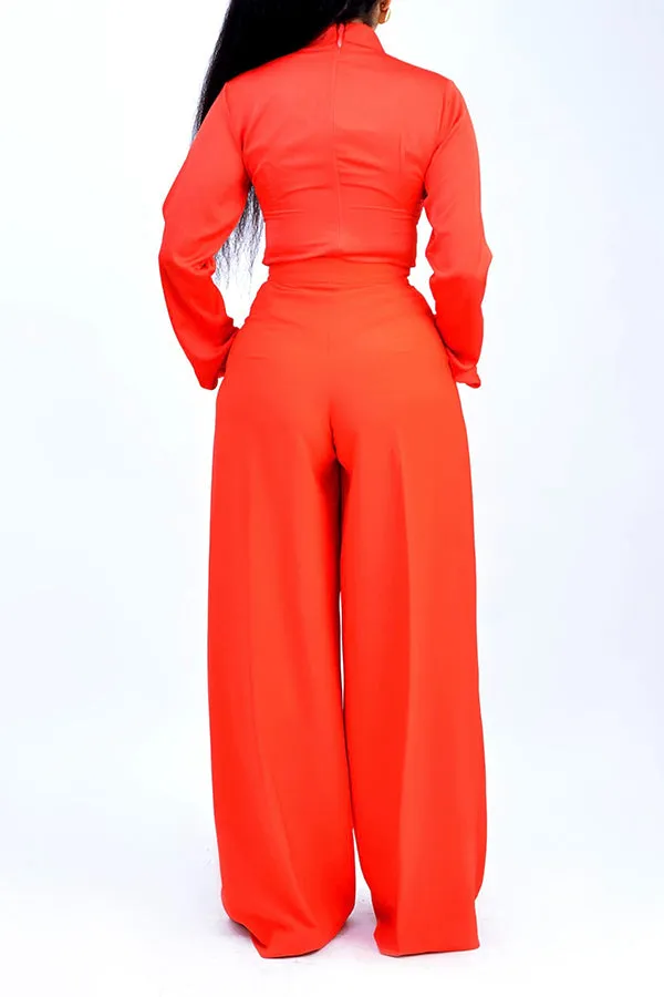 Stylish Tie Neck Top & Pants Set