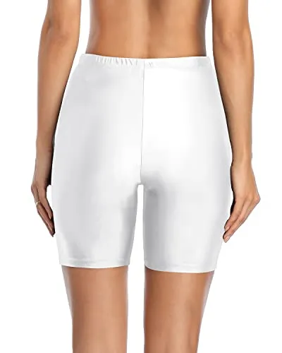 Tummy Control Swim Shorts For Women Boy Shorts-White