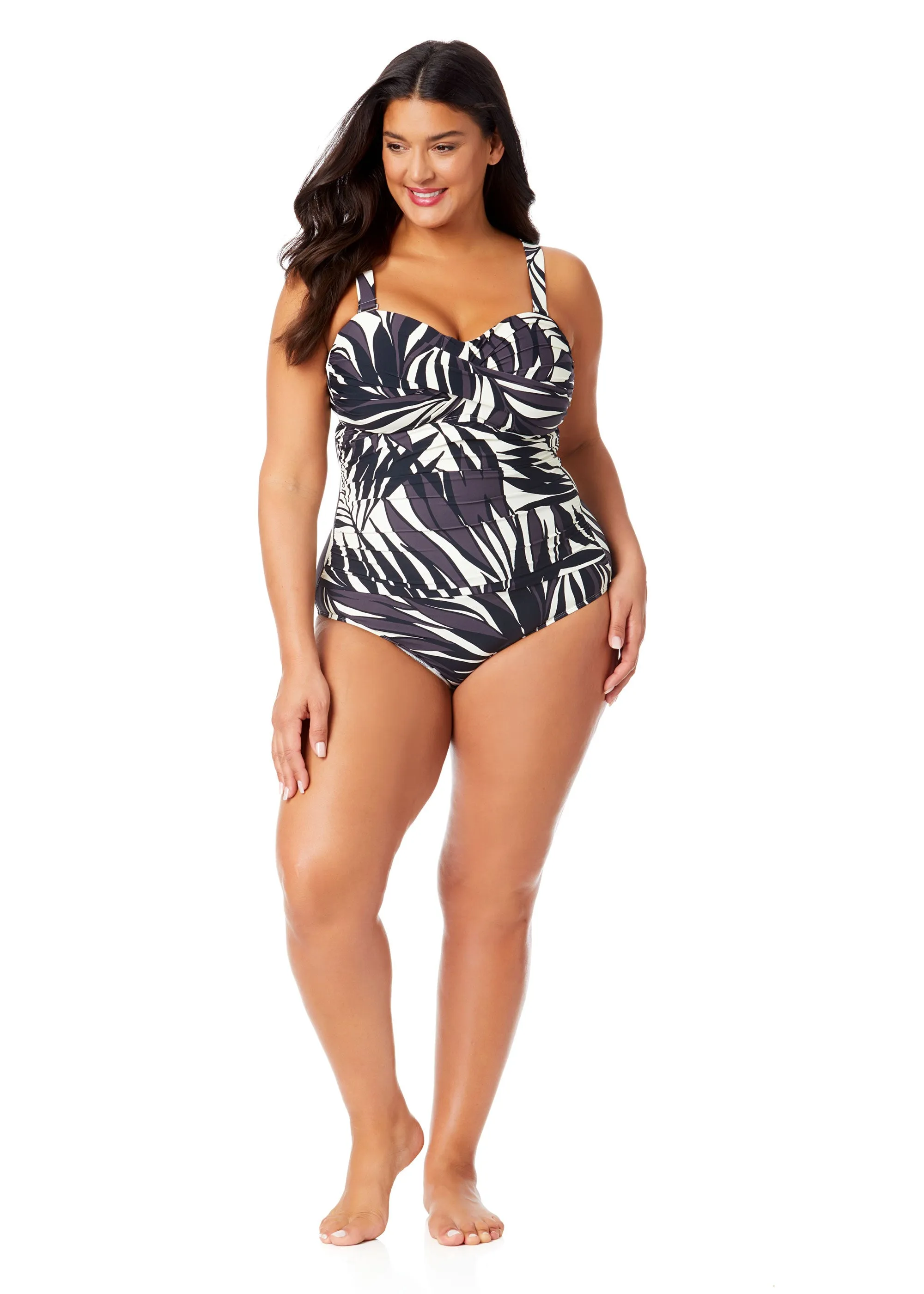 Women's Plus Palm Chic Drape Front Underwire Swim Top