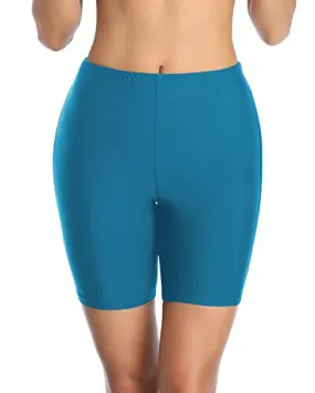 Women's Tummy Control Swim Shorts Long Board Shorts-Blue